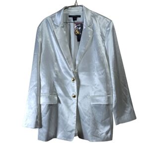 French connection satin tailored blazer color white size US12